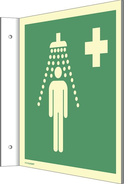 Moedel Fahnenschild Notdusche, ISO 7010, Kunststoff, nachleuchtend, 160-mcd, 200x200 mm, 65630