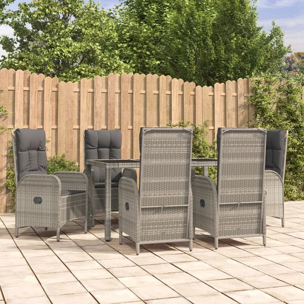 vidaXL 7-tlg. Garten-Essgruppe mit Kissen Grau Poly Rattan, 3185026