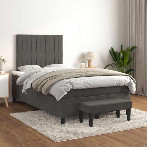 vidaXL Boxspringbett mit Matratze Dunkelgrau 120x200 cm Samt, 3137954