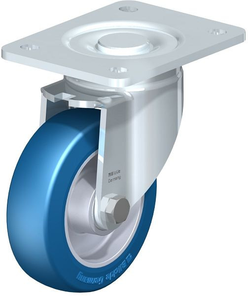 Blickle LH-ALBS 125K-3 Stahlblech-Lenkrolle, Schwerlast-Ausführung, mit Anschraubplatte, Blickle Besthane® Soft, Blau, 743590