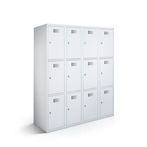Rotstahl Fächerschrank, 4 Reihen, 3 Fächer/Reihe, Abteilbreite 30 cm, BASIC, Stollenfüße, Lichtgrau, 2111-040300-1202112-7035-7035BasicZYL