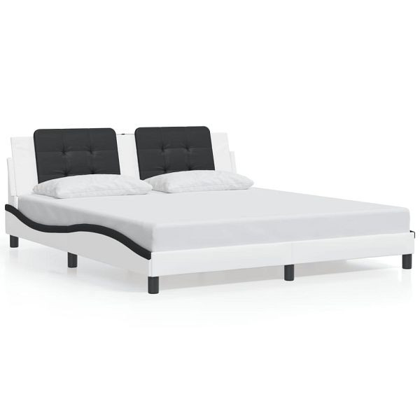 vidaXL Bettgestell mit Kopfteil Weiß und Schwarz 180x200 cm Kunstleder, 3208204