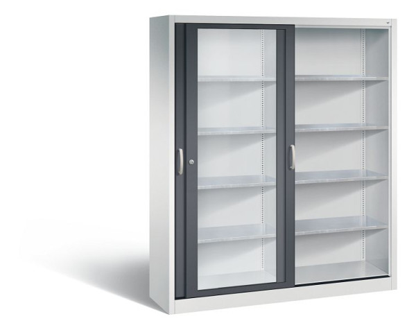 C+P Schiebetürenschrank Acurado, H1950xB1600xT400mm, Farbe: Lichtgrau / Schwarzgrau, Bügelgriff, 2149-055 S10056