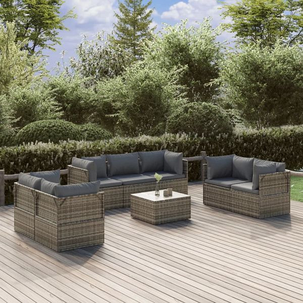 vidaXL 8-teilig Garten-Lounge-Set mit Kissen Grau Poly Rattan, 3157498