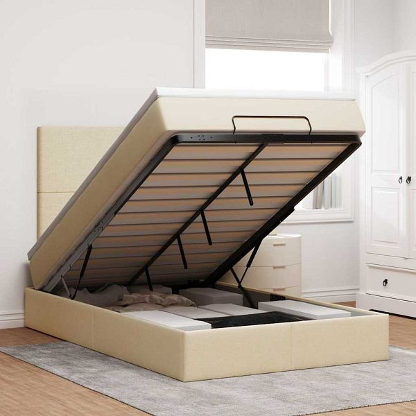 vidaXL Ottoman-Bett mit Matratze Creme 120x190 cm Stoff, 3313062