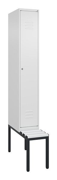 C+P Umkleidespind Classic PLUS mit Mitteltrennwand, Bank, 2120x300x815mm, 9016/9016, Zylinderschloss, 0800507-10F S10029