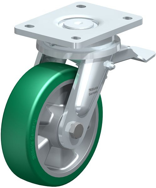 Blickle LO-ALST 160K-ST Stahlgeschweißte Schwerlast-Lenkrolle mit Feststeller, Blickle Softhane®, Grün, 579631