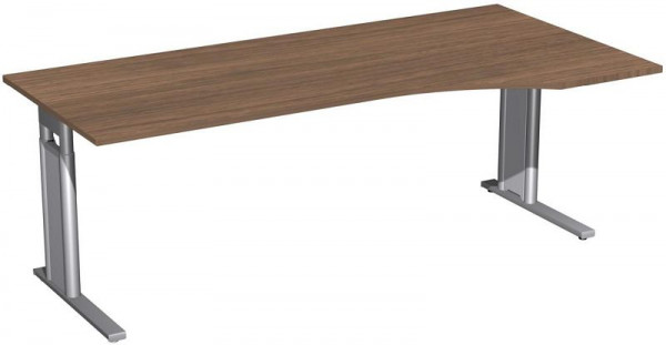 geramöbel PC-Schreibtisch rechts höhenverstellbar, C Fuß Blende optional, 2000x1000x680-820, Nussbaum/Silber, N-647313-NS