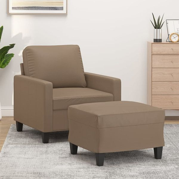 vidaXL Sessel mit Hocker Cappuccino-Braun 60 cm Kunstleder, 3153352