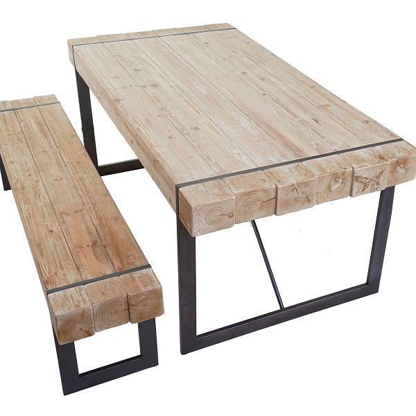 Mendler Esszimmergarnitur HWC-A15, Esstisch + 1x Sitzbank, Tanne Holz rustikal massiv, naturfarben 200cm, 56892+56895
