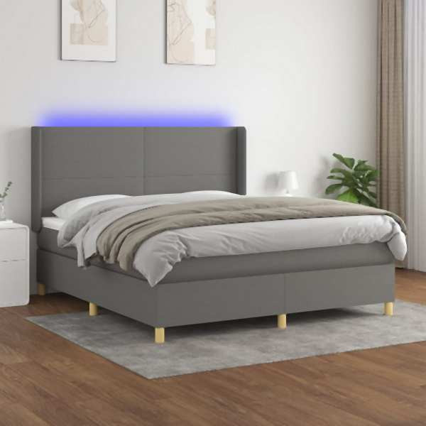 vidaXL Boxspringbett mit Matratze & LED Dunkelgrau 160x200 cm Stoff, 3138726