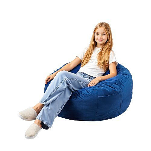 VEVOR runder Bean Bag Gaming Sitzsack, 89x89x56cm, waschbarer Bezug, 25D Memory Foam, Samt, Blau, YXDDY3539INC4SBGOV0