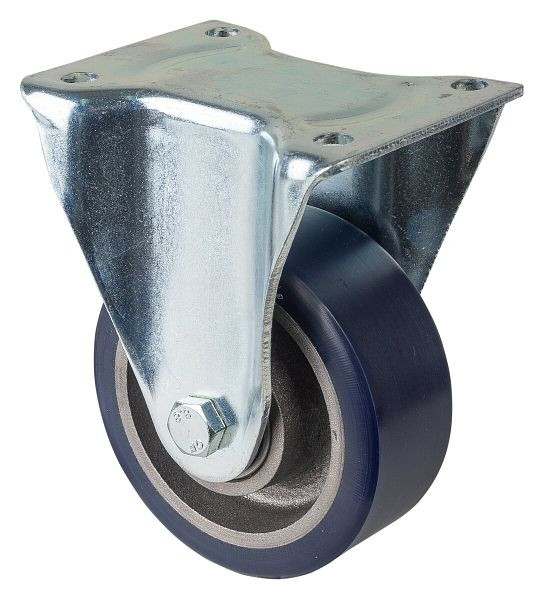BS Rollen Schwerlastrolle, Bockrolle, Rad-Breite 50 mm, Rad-Ø 125 mm, Tragfähigkeit 400 kg, Guss-Polyurethan 78 Shore A, Guss, Kugellager, L610.C11.125