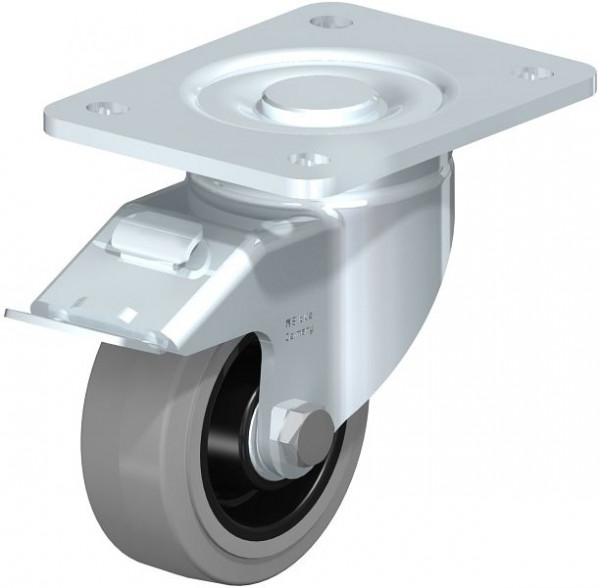 Blickle LH-POEV 100K-3-FI-SG Stahlblech-Lenkrolle, Schwerlast-Ausführung, mit Anschraubplatte & Feststeller, Elastik-Vollgummi, Grau, 750058