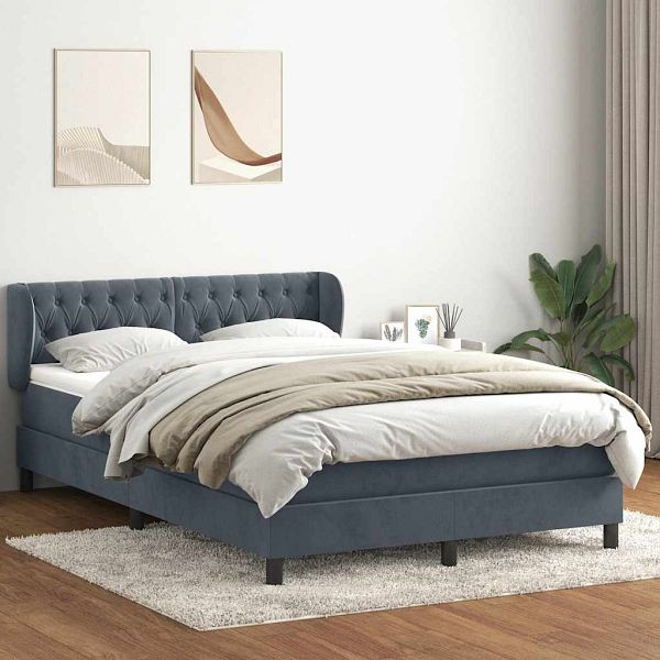 vidaXL Boxspringbett mit Matratze Dunkelgrau 160x220 cm Samt, 3317824