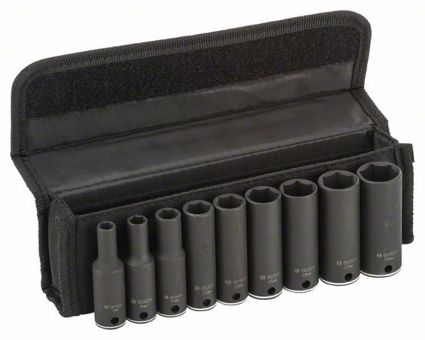 Bosch Steckschlüsseleinsätze-Set, 9-teilig, L 63 mm, SW 7 - SW 19, 2608551099