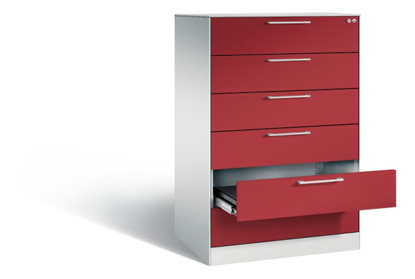 C+P Schubladenschrank Asisto, H1310xB800xT600mm, Farbe: Lichtgrau / Rubinrot, Bügelgriff, 146223-624 S10014