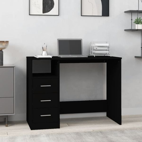 vidaXL Schreibtisch mit Schubladen Schwarz 102x50x76 cm Holzwerkstoff, 823033
