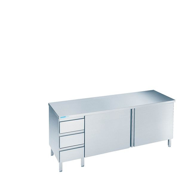 CHROMOnorm Arbeitsschrank mit Flügeltüren und Schubladenblock links, Tiefe 700mm, Tischplatte allseits abgekantet, SF0712AS3L0