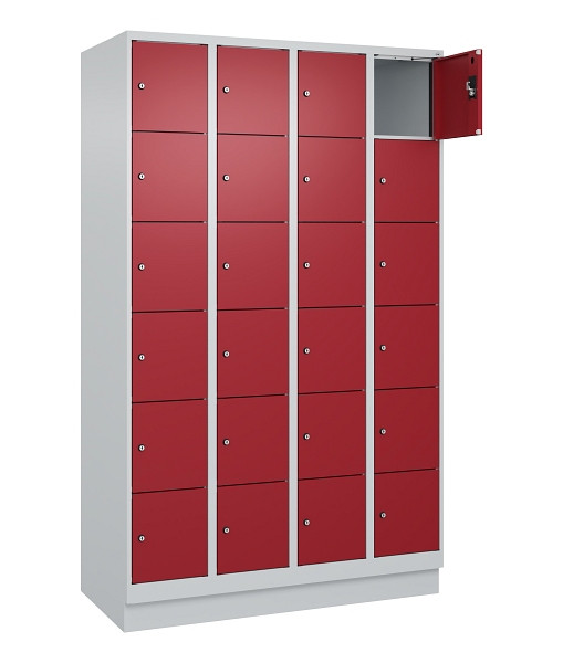 C+P Schließfachschrank Evolo PLUS, mit Sockel, 24 Fächer, 1950x1200x500mm, 7035/3003 Rubinrot, 049020-406 S10004