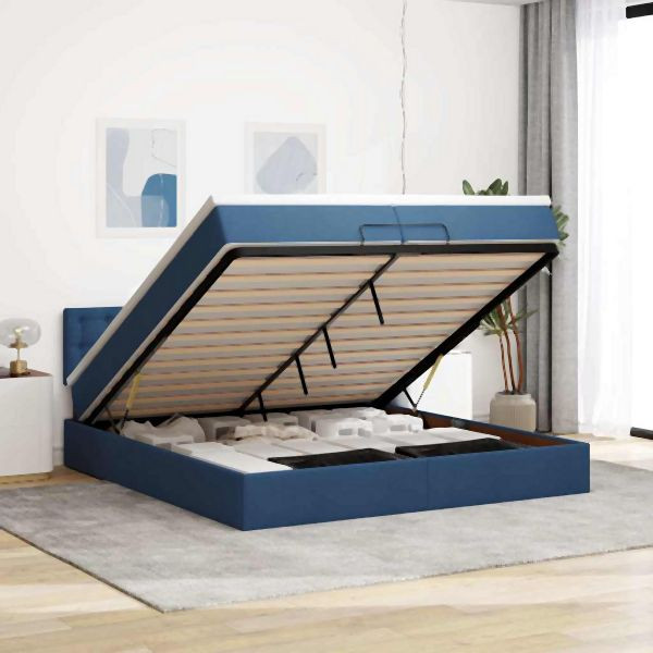 vidaXL Ottoman-Bett mit Matratze Blau 200x200 cm Stoff, 3311656