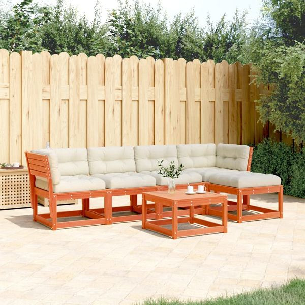 vidaXL 5-teilig Garten-Sofagarnitur mit Kissen Wachsbraun Kiefernholz, 3217012