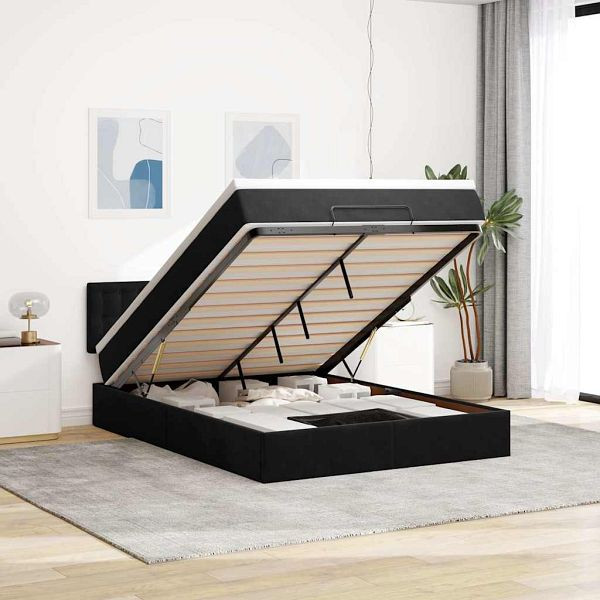 vidaXL Ottoman-Bett mit Matratze Schwarz 140x190 cm Samt, 3311917