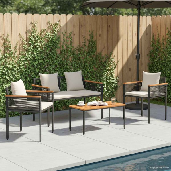 vidaXL Gartenmöbel Set 4 pcs Schwarz und Cremeweiß PE-Rattan, 42025226