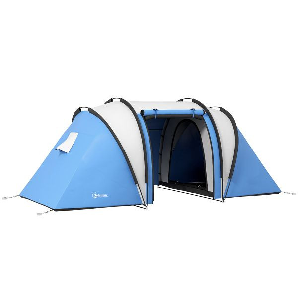 Outsunny Campingzelt für 4-5 Personen leicht wasserabweisend Familienzelt mit 3 Zimmer Seitentür Fenster Blau, A20-387V00BU