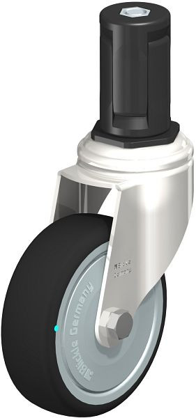 Blickle LKRXA-PATH 101KD-11-FK-EXR15 Edelstahl-Apparate-Lenkrolle mit Expander, Thermoplastisches Polyurethan, Grau, 853460