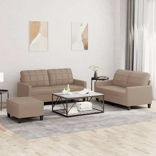 vidaXL 3-teilig Sofagarnitur mit Kissen Cappuccino-Braun Kunstleder, 3201367