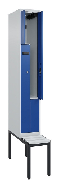 C+P Z-Spind Evolo PLUS, Bank, 2 Fächer, 2120x300x815mm, 7035/5010, Zylinderschloss, Sitzfläche Kunststoff, Sitzbank, 0490537-102 S10086