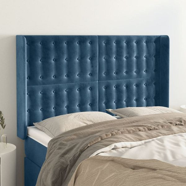 vidaXL Kopfteil mit Ohren Dunkelblau 147x16x118/128 cm Samt, 3120066