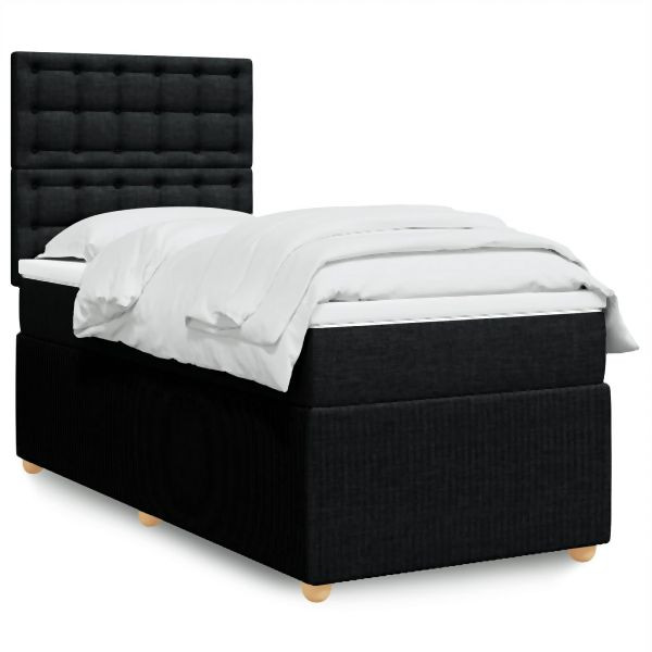 vidaXL Boxspringbett mit Matratze Schwarz 90x200 cm Stoff, 3294255