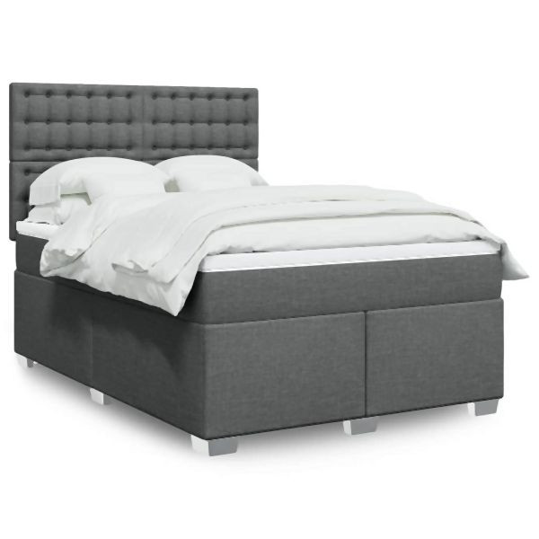 vidaXL Boxspringbett mit Matratze Dunkelgrau 160x200 cm Stoff, 3292854