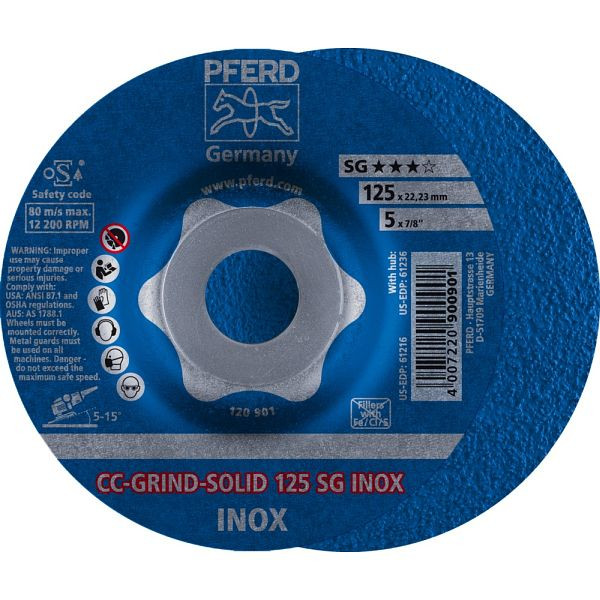 Pferd CC-GRIND-SOLID-Schleifscheibe CC-GRIND-SOLID 125 SG INOX, VE: 10 Stück, 64186125