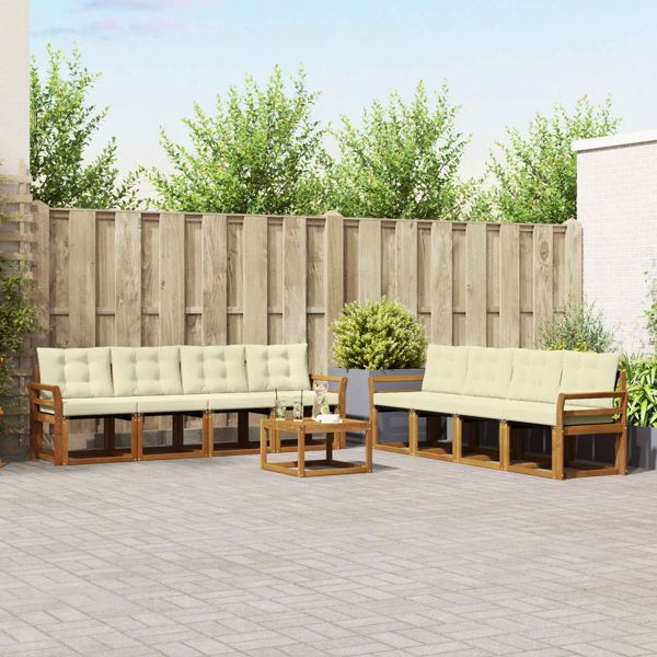 vidaXL Outdoor-Sofagarnitur mit Kissen 9-teilig Natur und Creme, 3368521