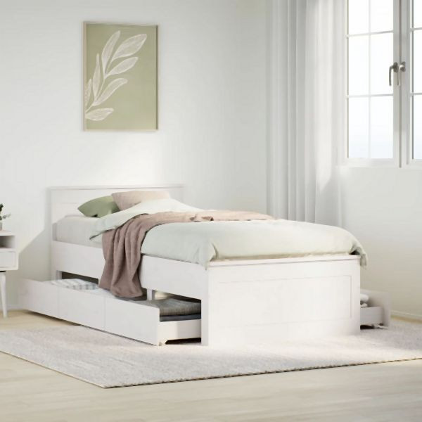 vidaXL Massivholzbett ohne Matratze mit Kopfteil 90x200 cm Weiß, 3308775