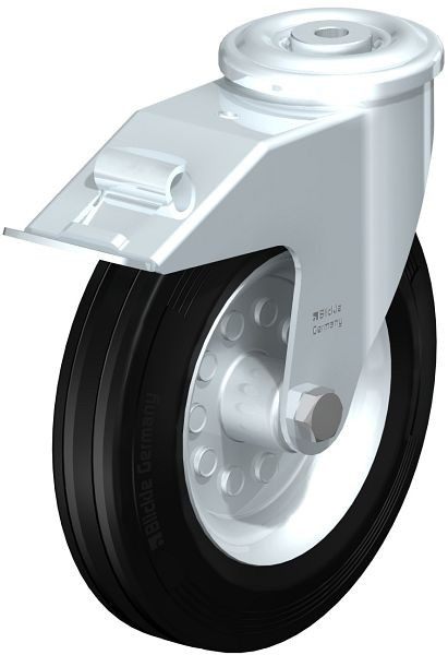 Blickle LER-VE 200R-FI Stahlblech-Lenkrolle mit Rückenloch & Feststeller, Vollgummi, Schwarz, 448357