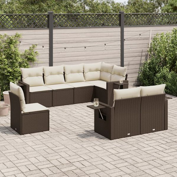 vidaXL 8-teilig Garten-Sofagarnitur mit Kissen Braun Poly Rattan, 3220442