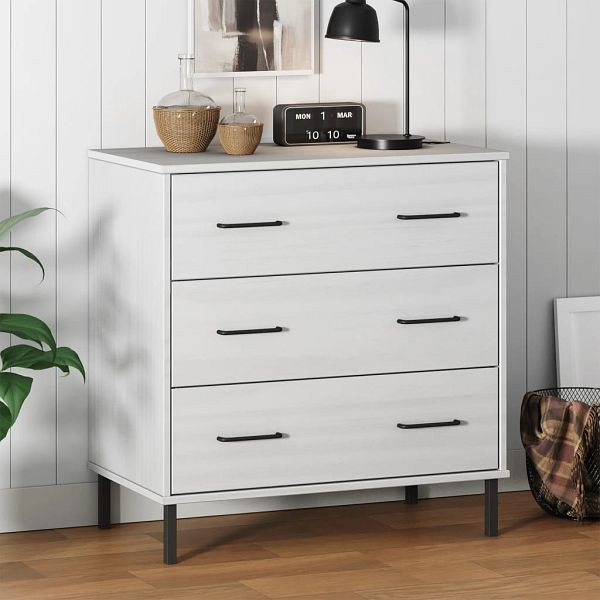 vidaXL Sideboard OSLO mit 3 Schubladen Weiß 77x40x79,5 cm Massivholz, 350981