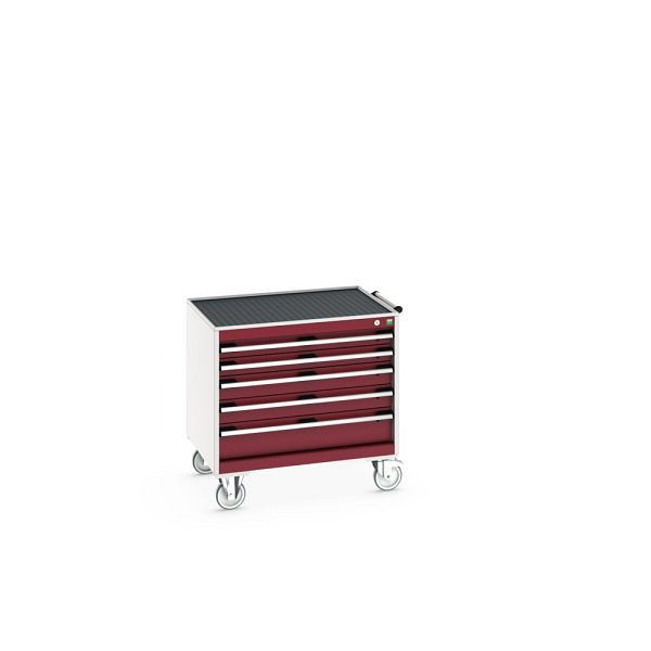 bott cubio Schubladenschrank mobil bestückt, mit 5 Schubladen, BxTxH: 800x650x785mm, RAL 7035/3004, Purpurrot, 40402107.24V