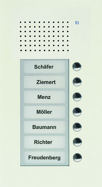 TCS Audio Außenstation Serie PUK 7 Klingeltasten (rechtsbündig), 1-spaltig, UP weiß, PUK07/1-WS