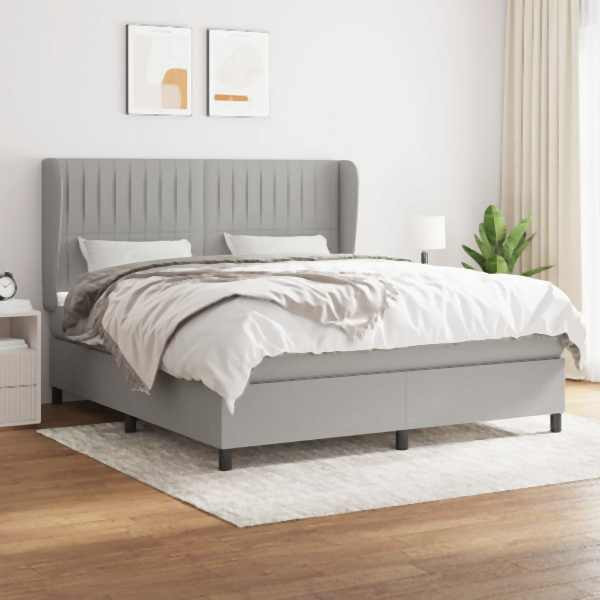 vidaXL Boxspringbett mit Matratze Hellgrau 160x200 cm Stoff, 3128133