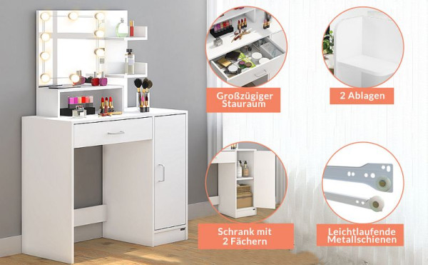 casaria Schminktisch Jocelyn Weiß 140x90x40cm LED, 995264