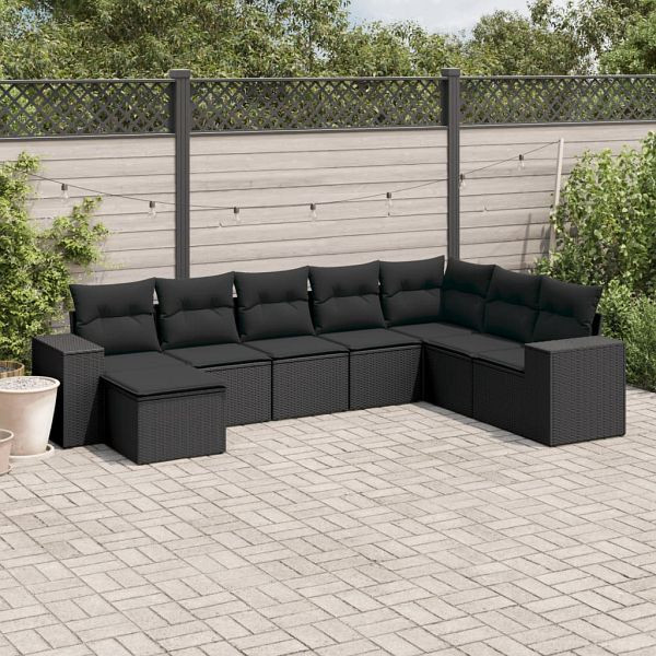 vidaXL 8-teilig Garten-Sofagarnitur mit Kissen Schwarz Poly Rattan, 3255292