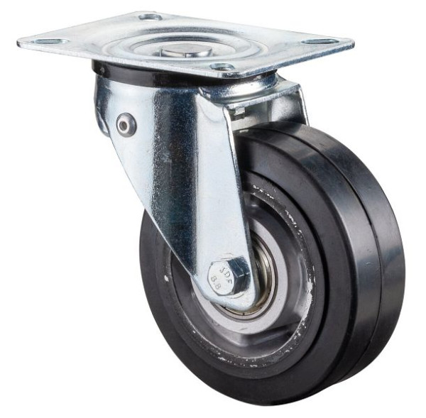 BS Rollen Lenkrolle, Elastikreifen schwarz, Aluminiumfelge, Kugellager, mit lastenabhängigem Richtungsfeststeller 360°, L300.B80.100