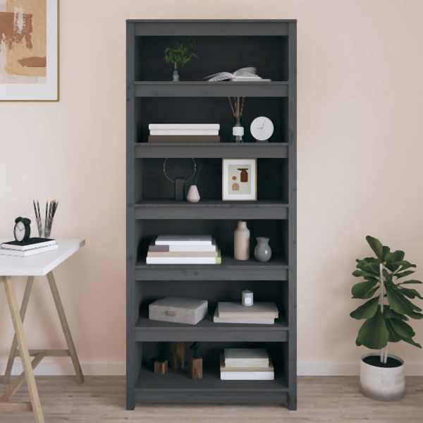 vidaXL Bücherregal Grau 80x35x183 cm Massivholz Kiefer, 821696