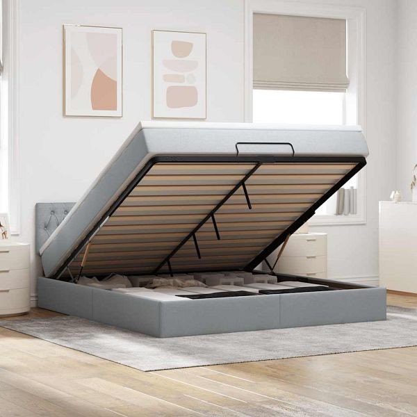 vidaXL Ottoman-Bett mit Matratze Hellgrau 180x200 cm Stoff, 3311560