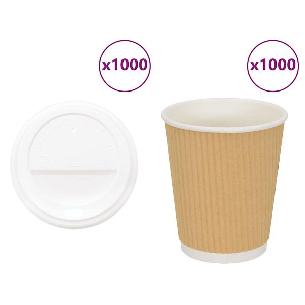 vidaXL Pappbecher mit Deckeln 1000 Stk. 8oz 200ml, 3325224
